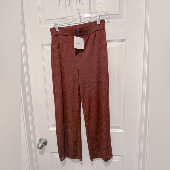 NWT Zara Circular Lightweight Cropped Wide Leg Ribbed Palazzo Pant Size Small. - Picture 1 of 3